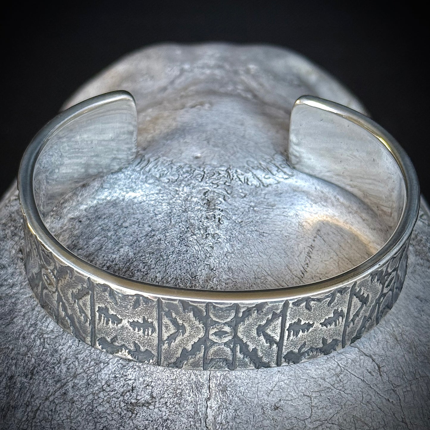 100% Pure Silver Cuff Bracelet. southwest pattern. 5/8 wide. Handmade in Montana. Rugged Western bracelet. .999 Fine silver. New Design!