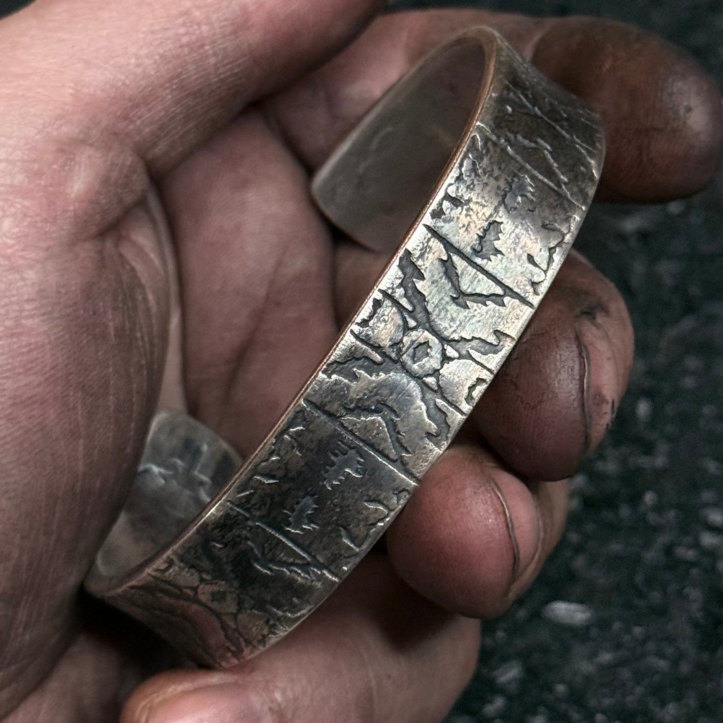100% Pure Silver Cuff Bracelet. southwest pattern. 5/8 wide. Handmade in Montana. Rugged Western bracelet. .999 Fine silver. New Design!
