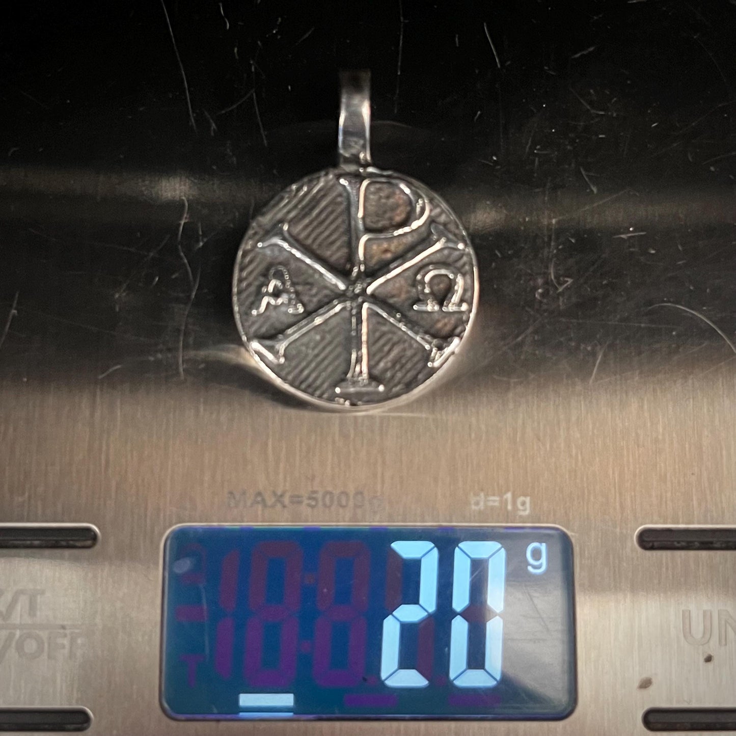999+ Pure Silver Chi Rho Pendant. Made in America. hand forged in Montana.