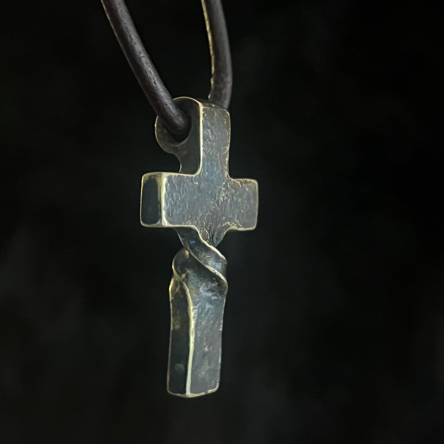 Brass Twisted CROSS PENDANT. Hand Forged in Montana. Made from recycled brass amm0 casings