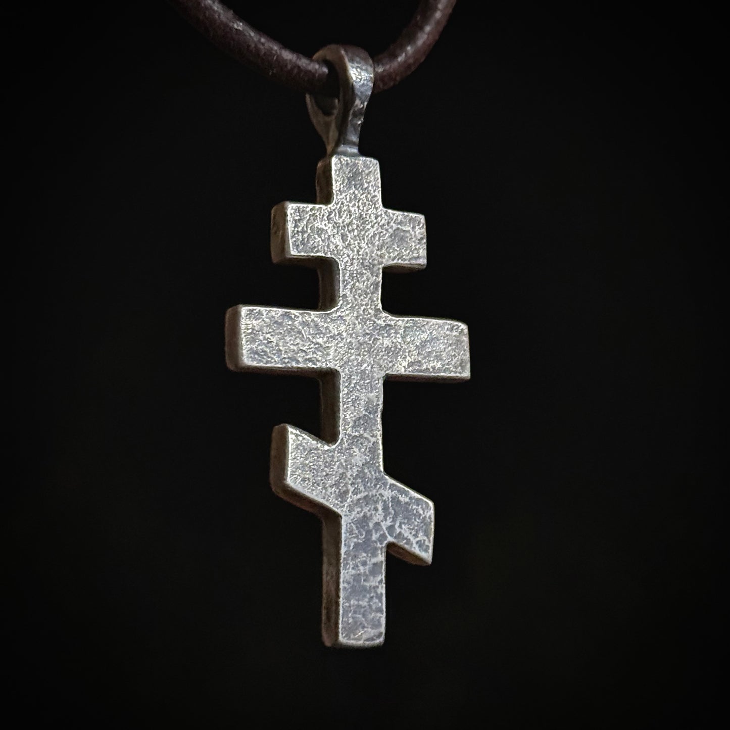 100% Pure Silver ORTHODOX CROSS PENDANT. Rustic finish. Made in America. hand forged in Montana. .999 Fine Silver.