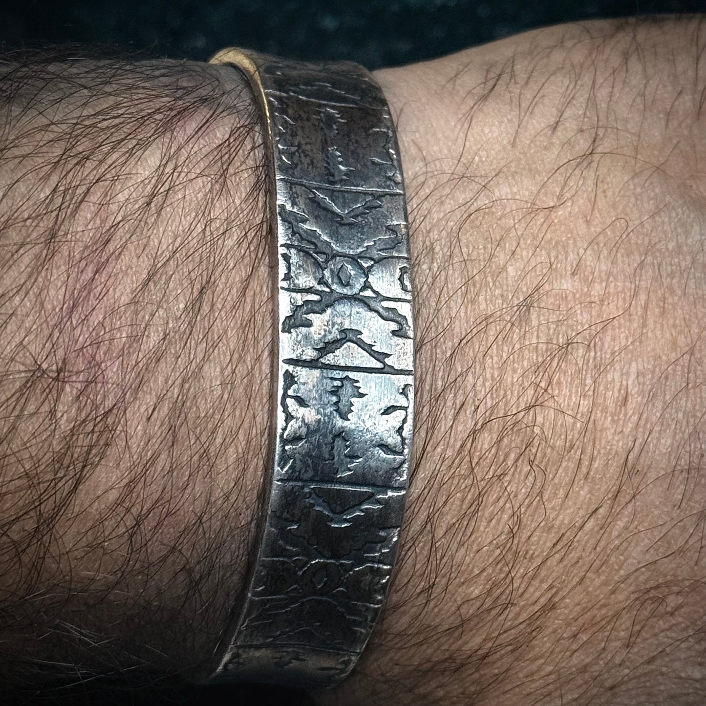 100% Pure Silver Cuff Bracelet. southwest pattern. 5/8 wide. Handmade in Montana. Rugged Western bracelet. .999 Fine silver. New Design!