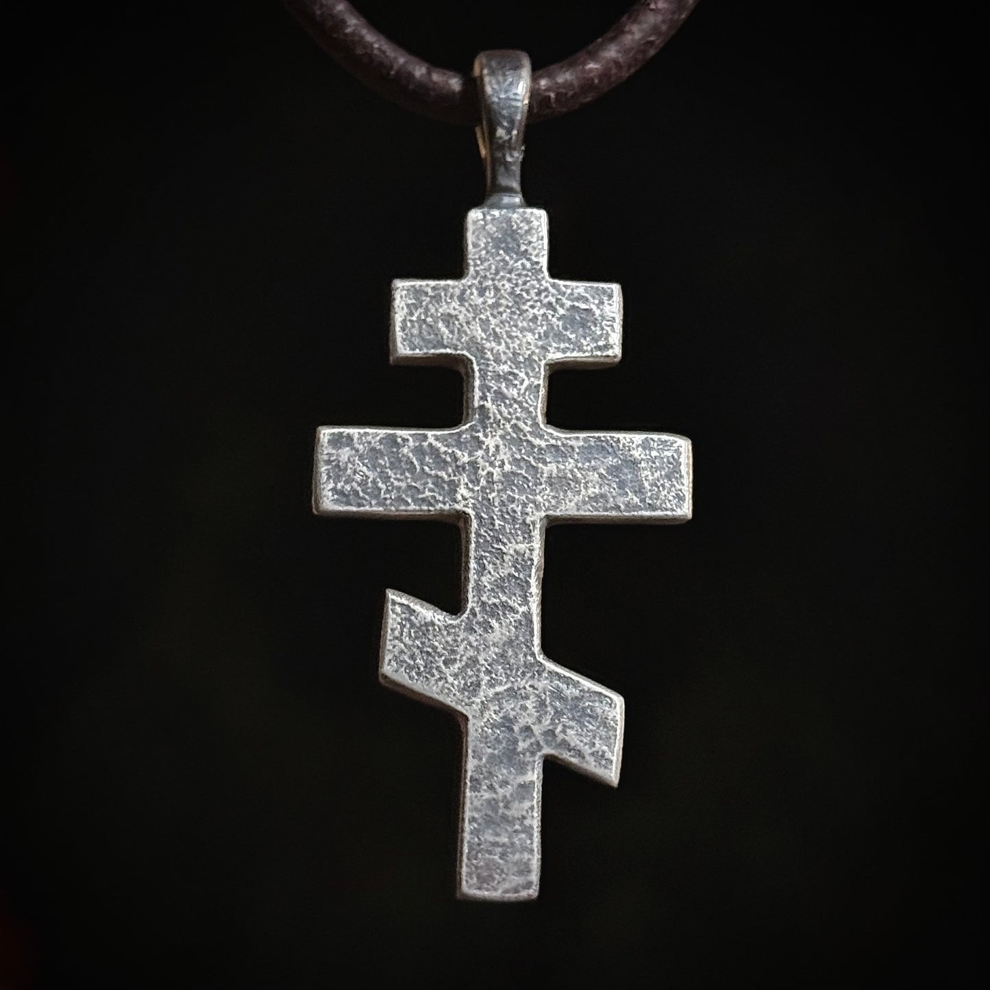 100% Pure Silver ORTHODOX CROSS PENDANT. Rustic finish. Made in America. hand forged in Montana. .999 Fine Silver.