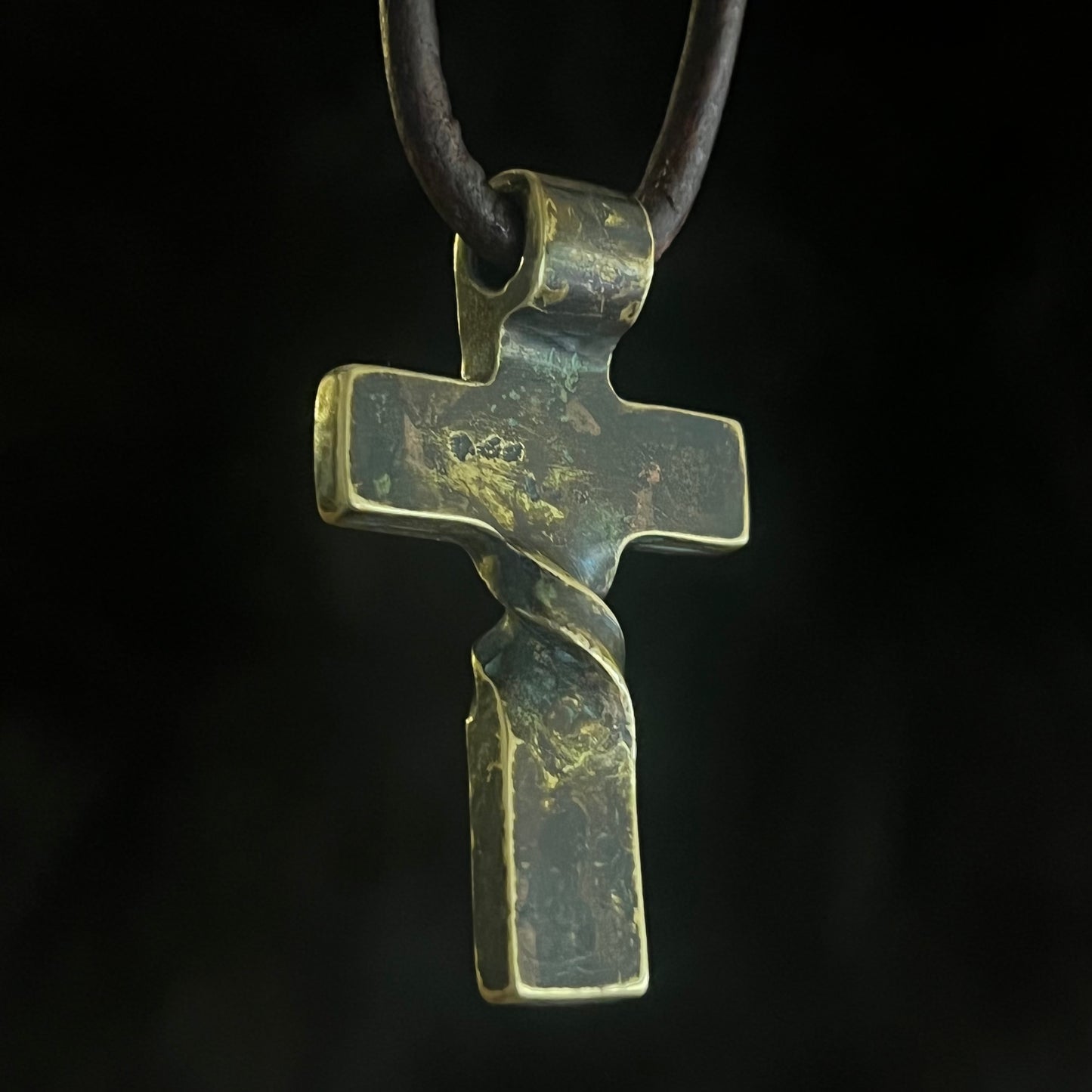 Brass Twisted CROSS PENDANT. Hand Forged in Montana. Made from recycled brass amm0 casings