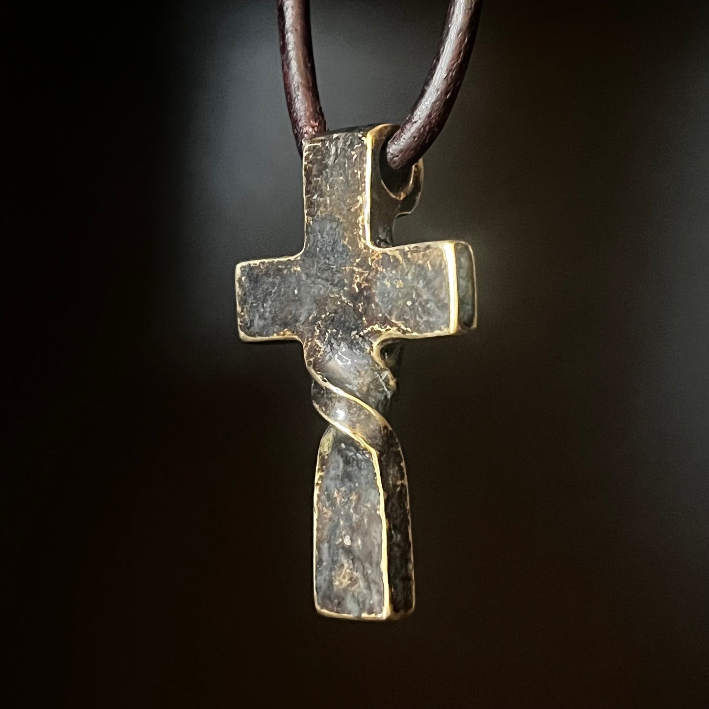 Brass Twisted CROSS PENDANT. Hand Forged in Montana. Made from recycled brass amm0 casings
