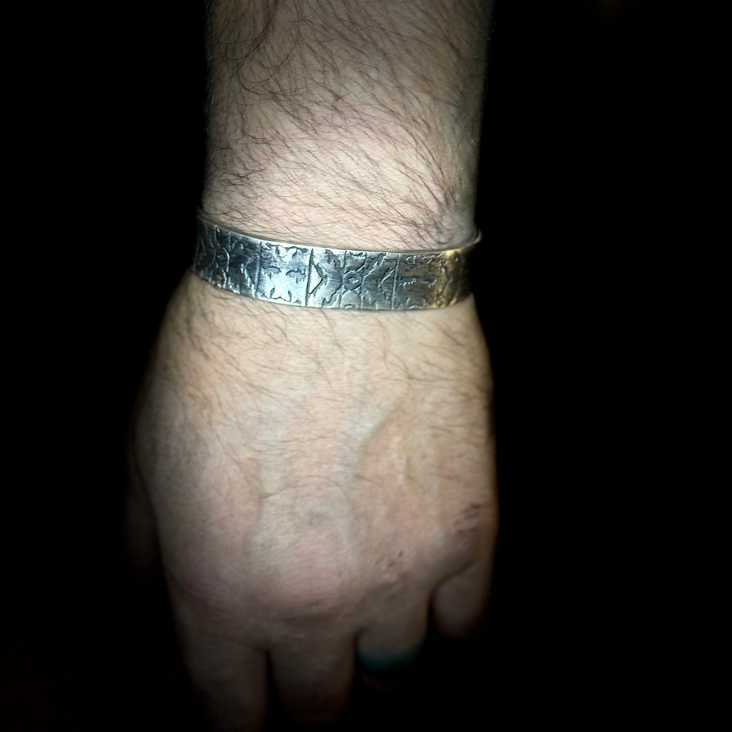 100% Pure Silver Cuff Bracelet. southwest pattern. 5/8 wide. Handmade in Montana. Rugged Western bracelet. .999 Fine silver. New Design!