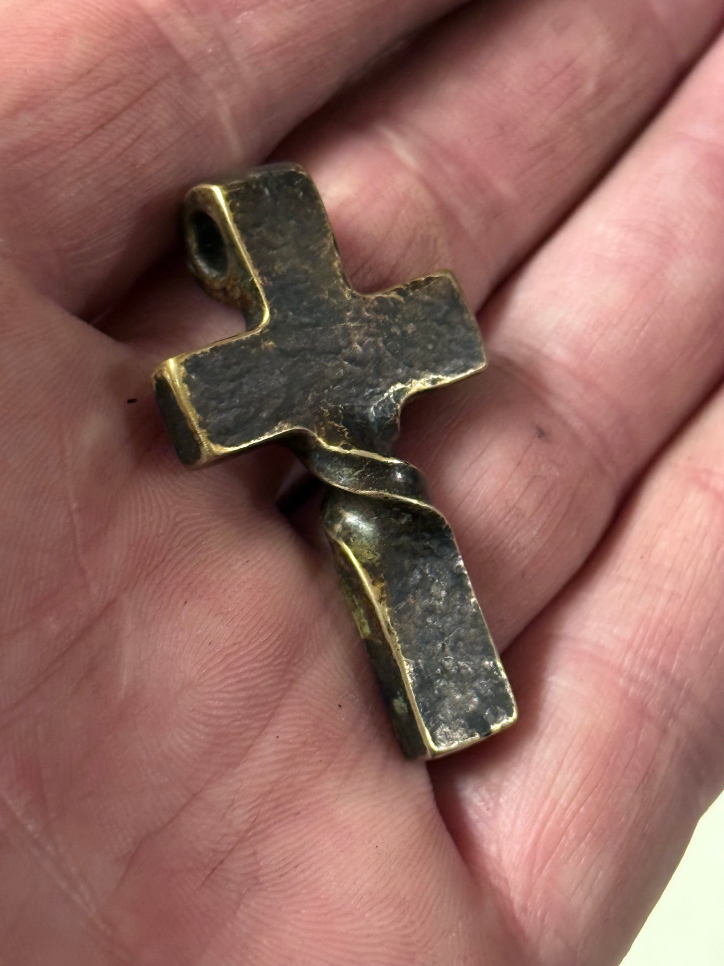Brass Twisted CROSS PENDANT. Hand Forged in Montana. Made from recycled brass amm0 casings