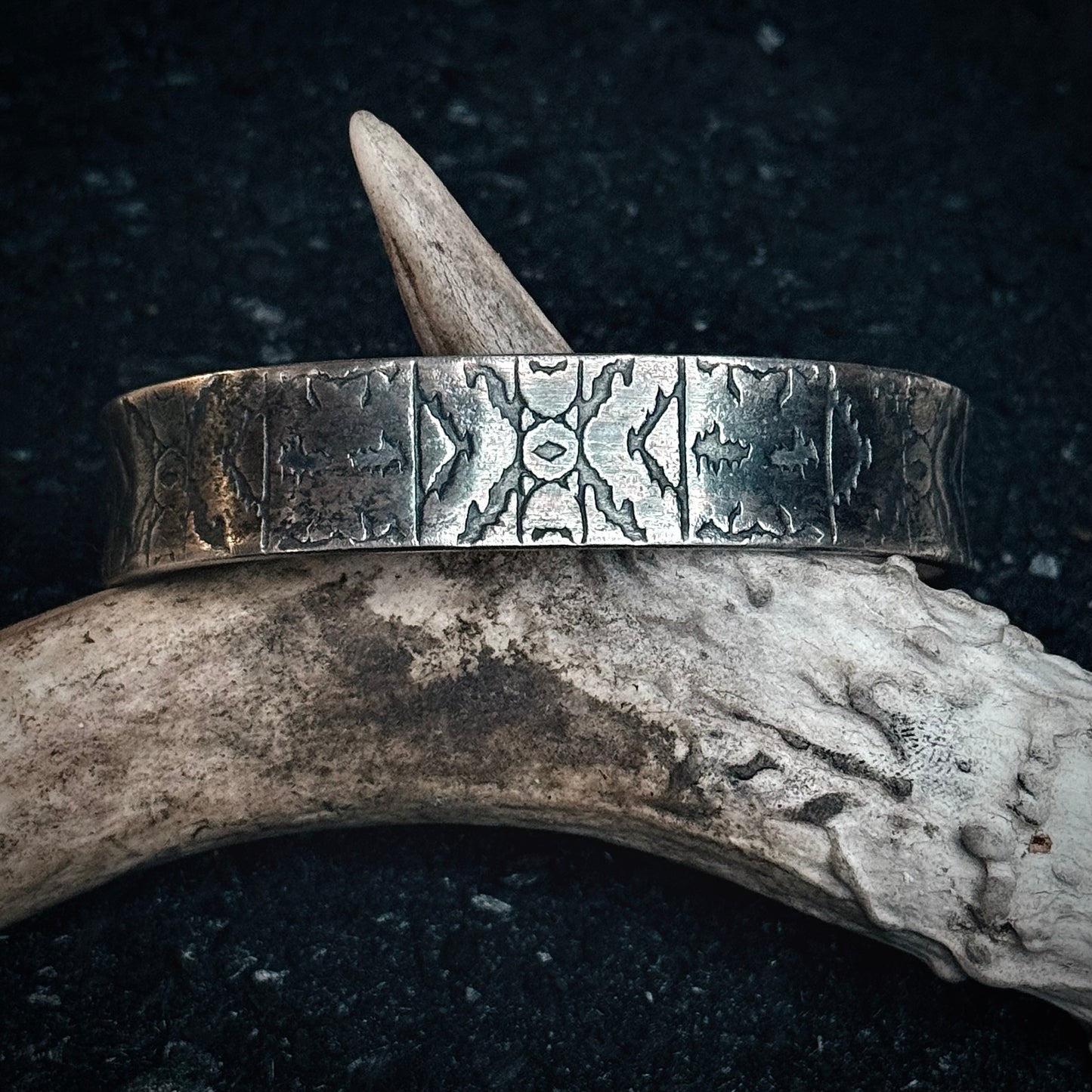 100% Pure Silver Cuff Bracelet. southwest pattern. 5/8 wide. Handmade in Montana. Rugged Western bracelet. .999 Fine silver. New Design!