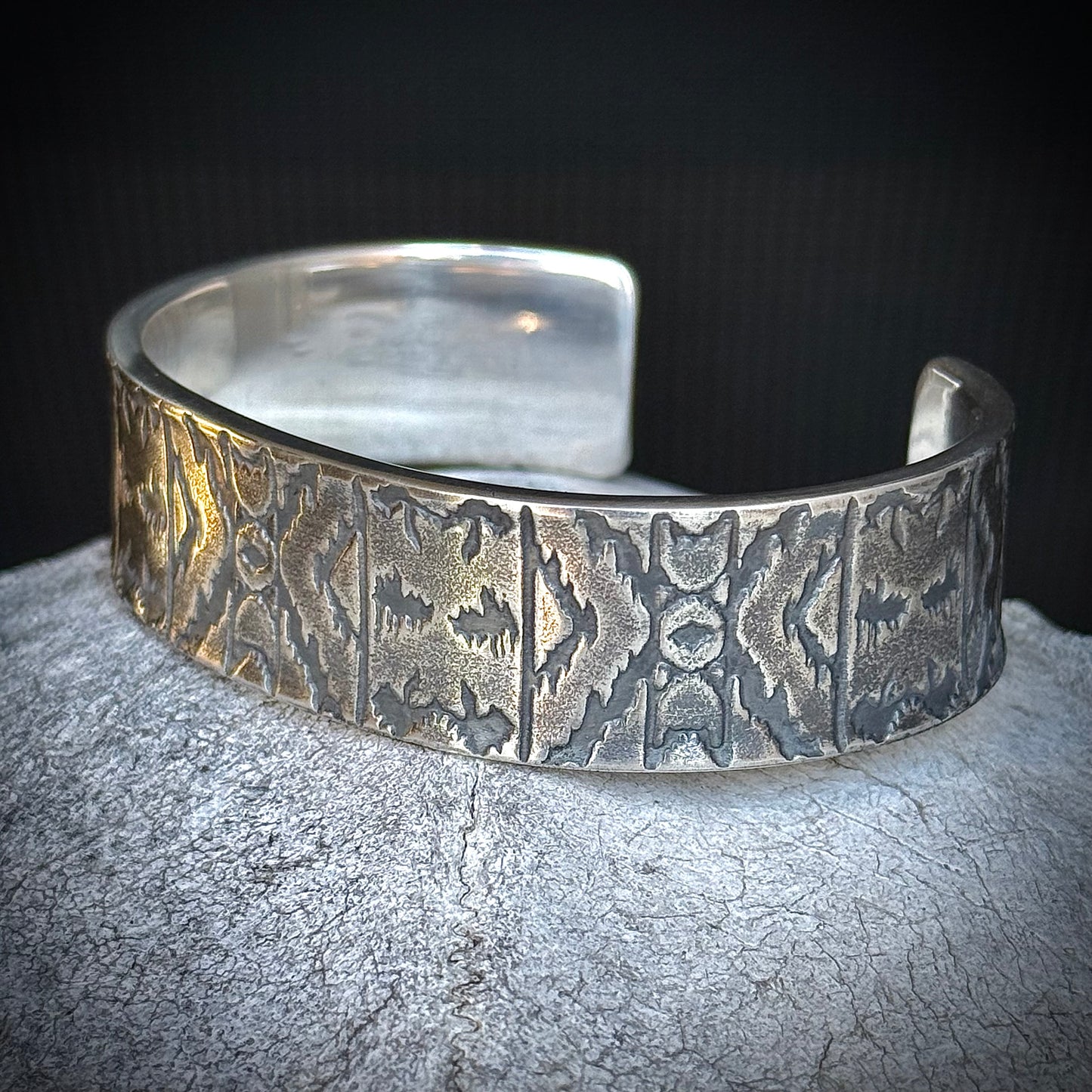 100% Pure Silver Cuff Bracelet. southwest pattern. 5/8 wide. Handmade in Montana. Rugged Western bracelet. .999 Fine silver. New Design!