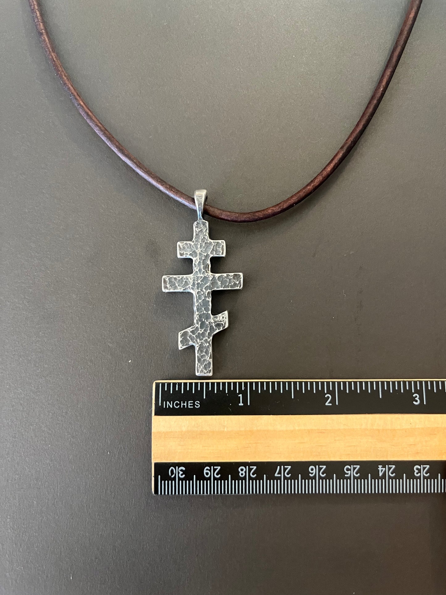 100% Pure Silver ORTHODOX CROSS PENDANT. Rustic finish. Made in America. hand forged in Montana. .999 Fine Silver.