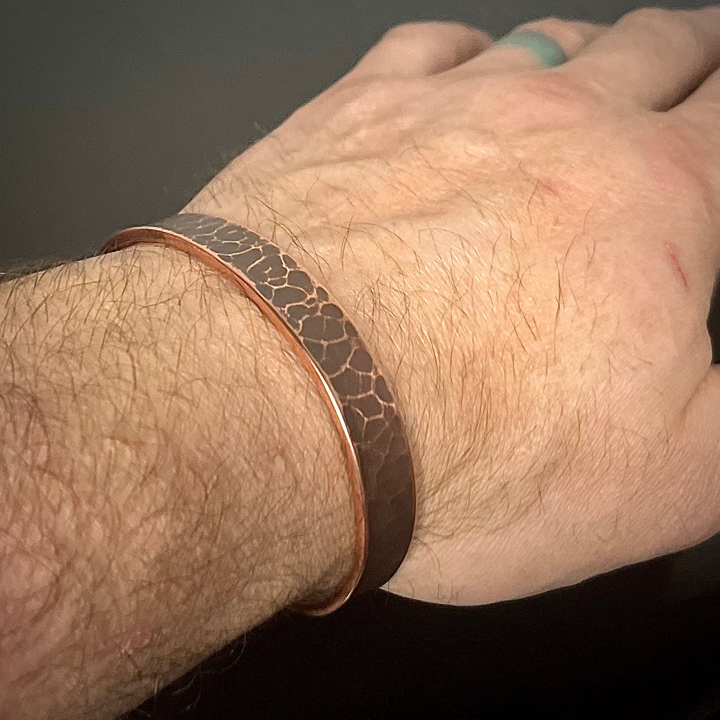 Hammered Copper Bracelet, 1/4 inch wide. Hand Forged in Montana. Anti inflammatory , rugged, Made in the USA.