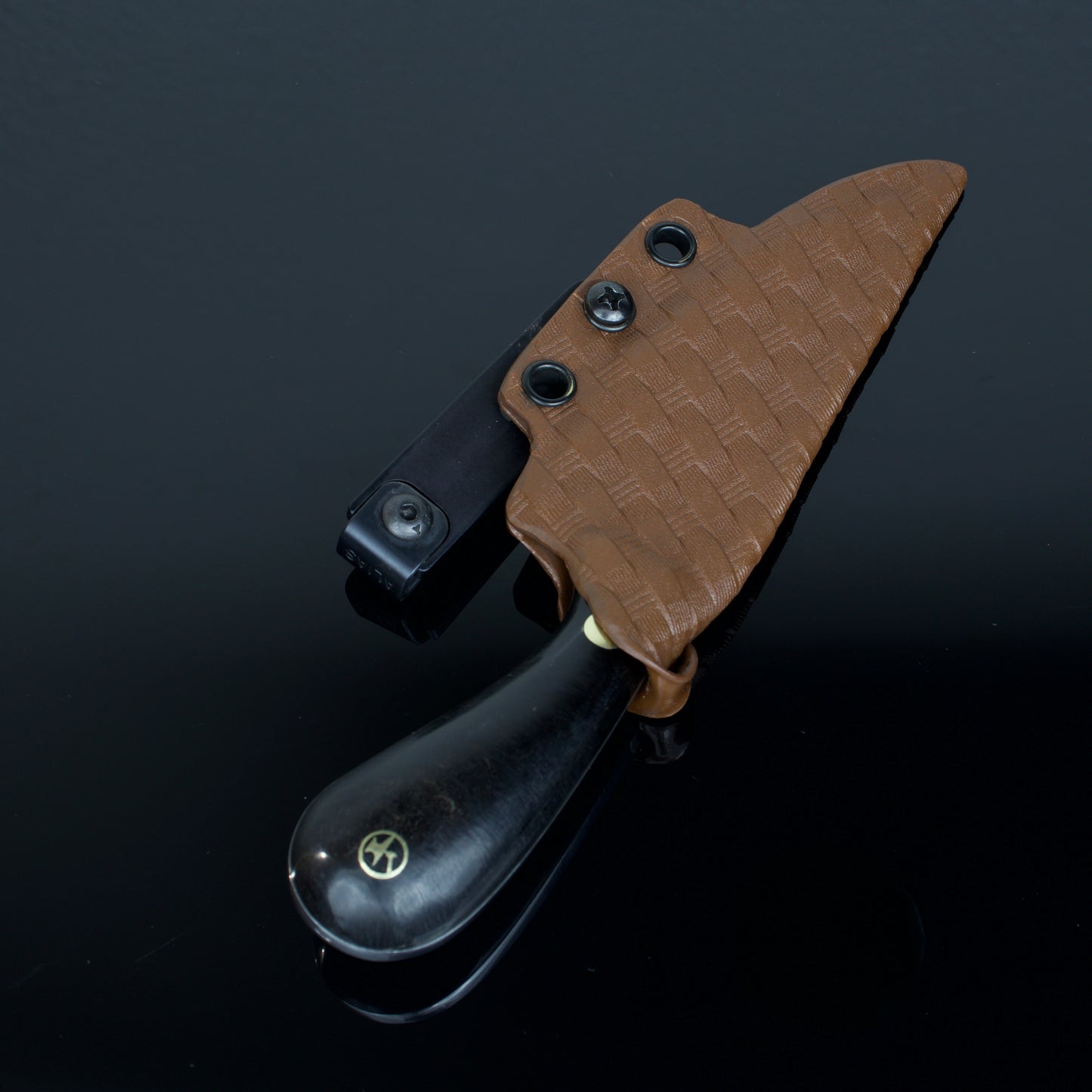 Damascus Steel Clinch Pick Knife with Kydex Sheath. Hand Forged in Montana.