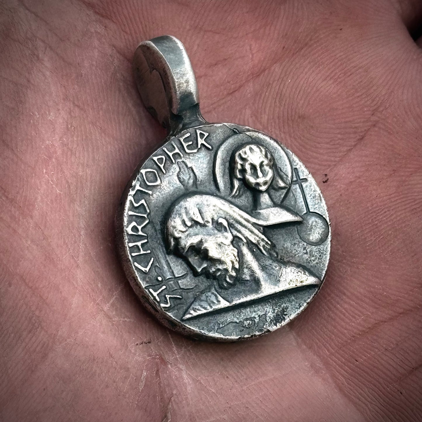 100% Pure Silver Saint Christopher Pendant. My Own Reproduction of a Rare Historical Antique. Hand Forged in Montana, USA .999 Fine Silver