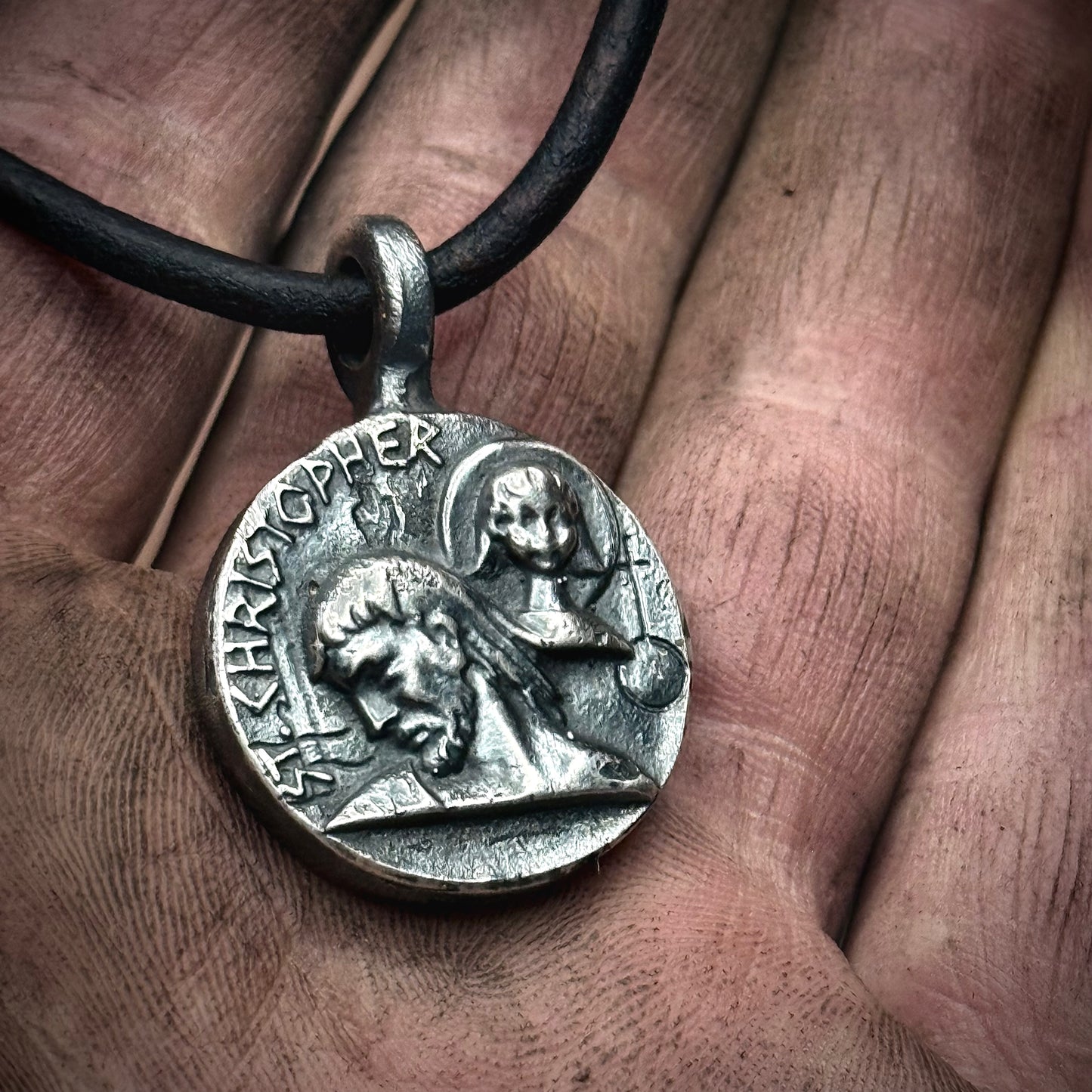 100% Pure Silver Saint Christopher Pendant. My Own Reproduction of a Rare Historical Antique. Hand Forged in Montana, USA .999 Fine Silver