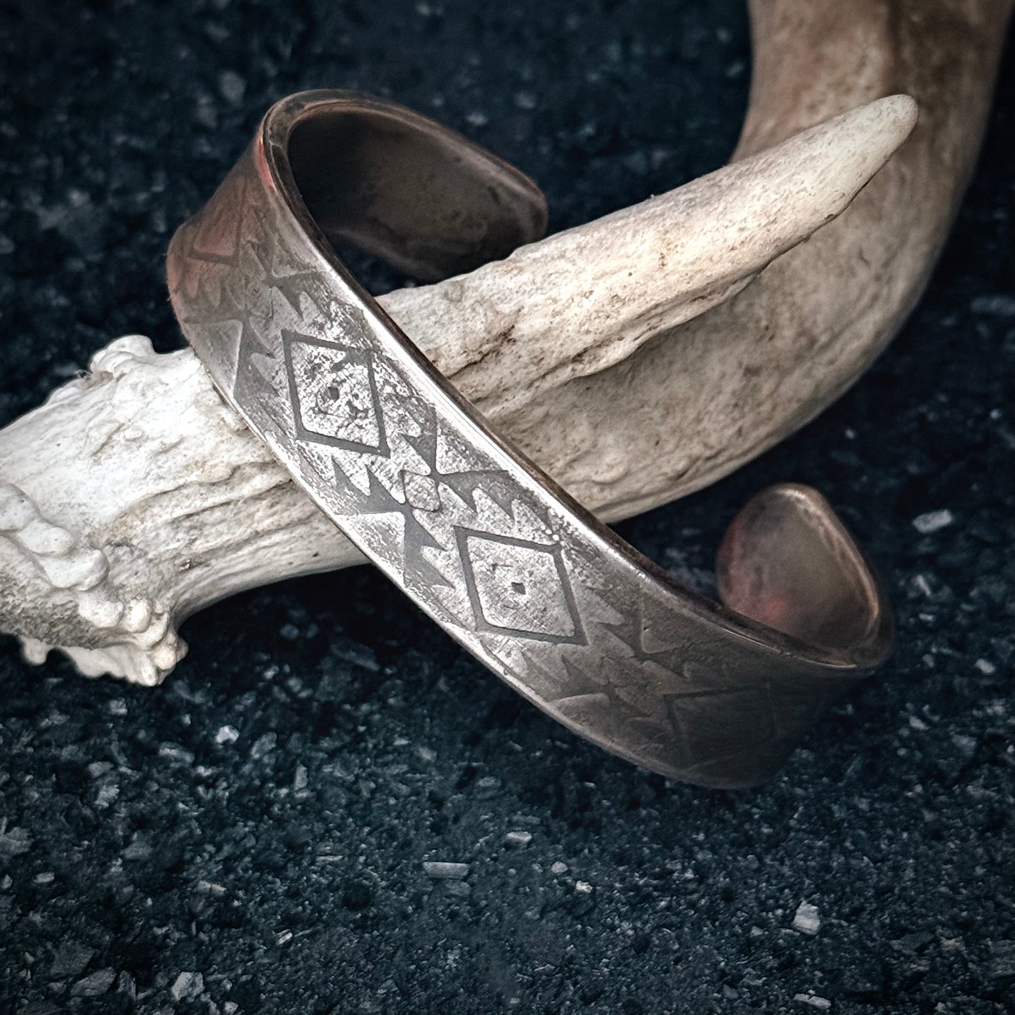 100% Pure Silver Cuff Bracelet. southwest pattern. 5/8 wide. Handmade in Montana. Rugged Western bracelet. .999 Fine silver. New Design!