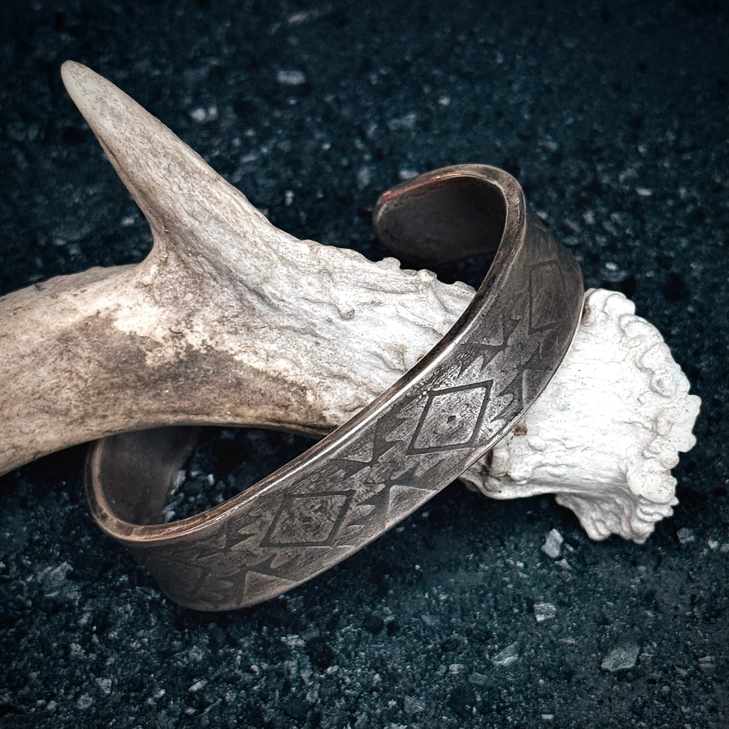 100% Pure Silver Cuff Bracelet. southwest pattern. 5/8 wide. Handmade in Montana. Rugged Western bracelet. .999 Fine silver. New Design!