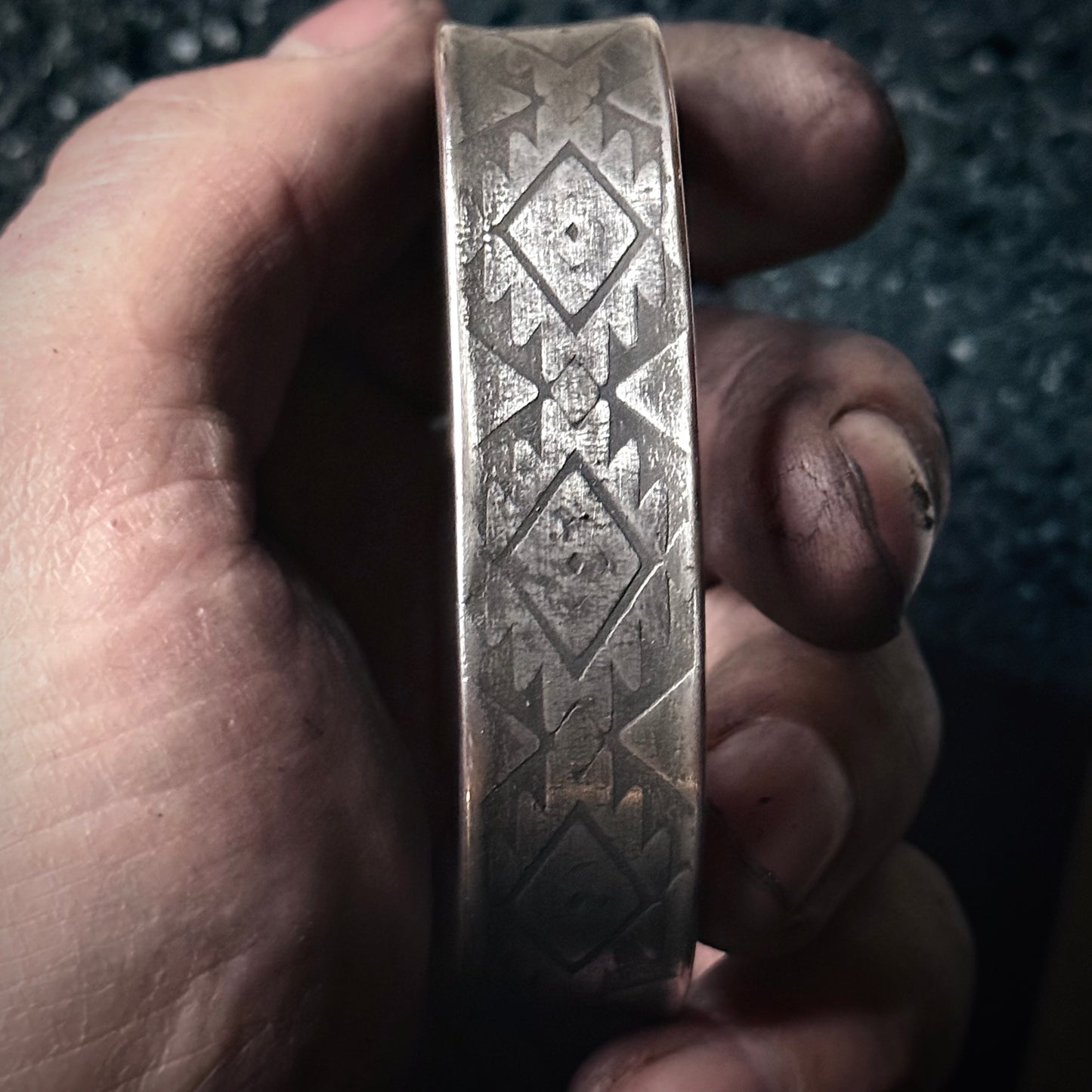 100% Pure Silver Cuff Bracelet. southwest pattern. 5/8 wide. Handmade in Montana. Rugged Western bracelet. .999 Fine silver. New Design!