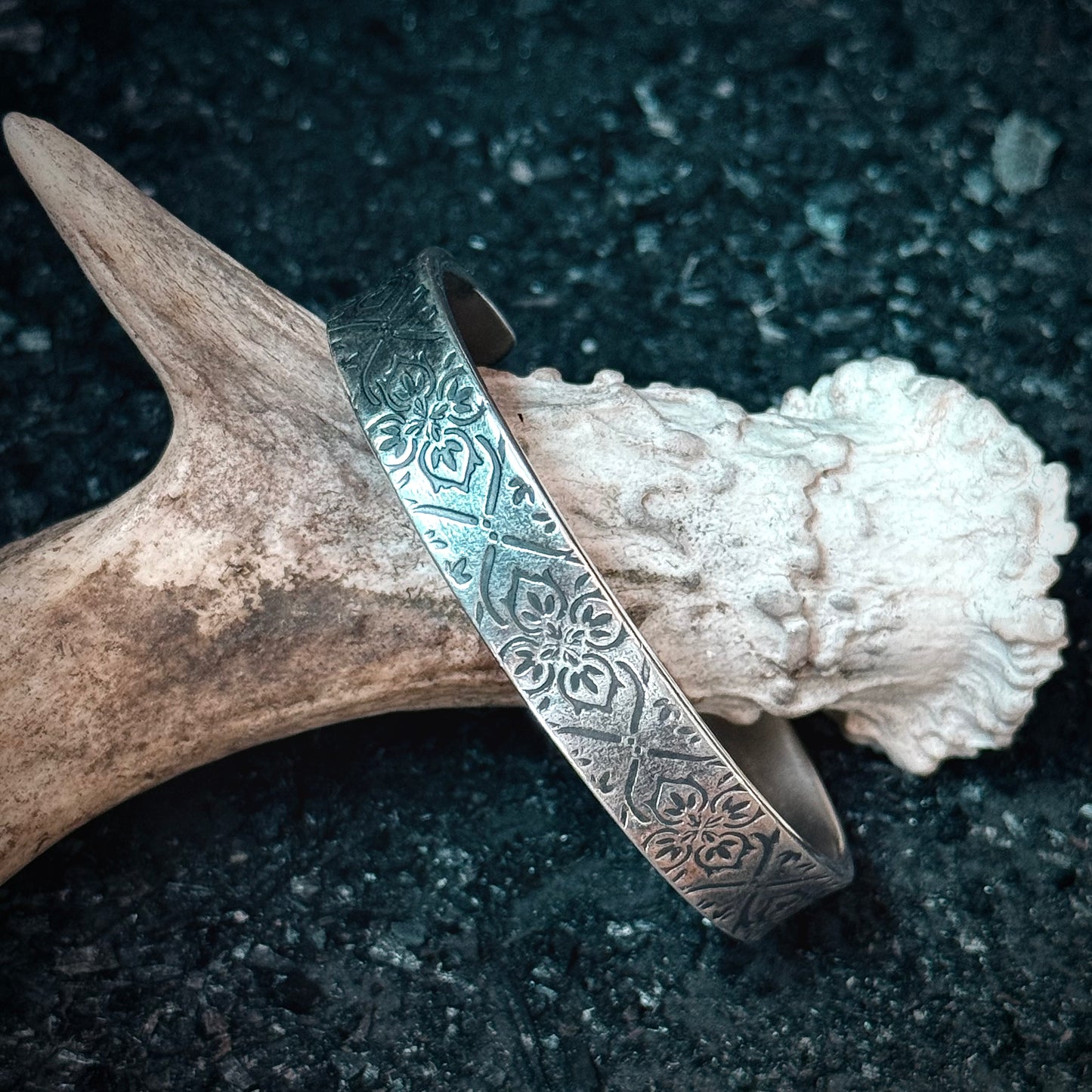 100% Pure Silver Cuff Bracelet. Floral Filigree Pattern 3/8" wide. Handmade in Montana, USA. .999 Fine silver. New Design!