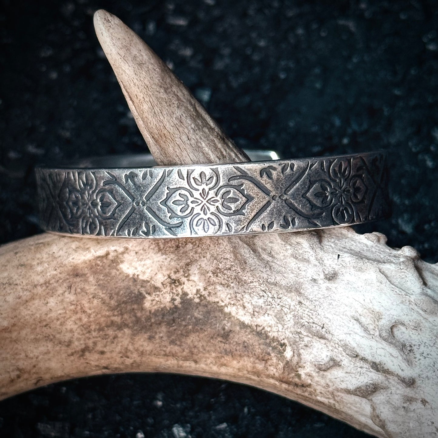 100% Pure Silver Cuff Bracelet. Floral Filigree Pattern 3/8" wide. Handmade in Montana, USA. .999 Fine silver. New Design!