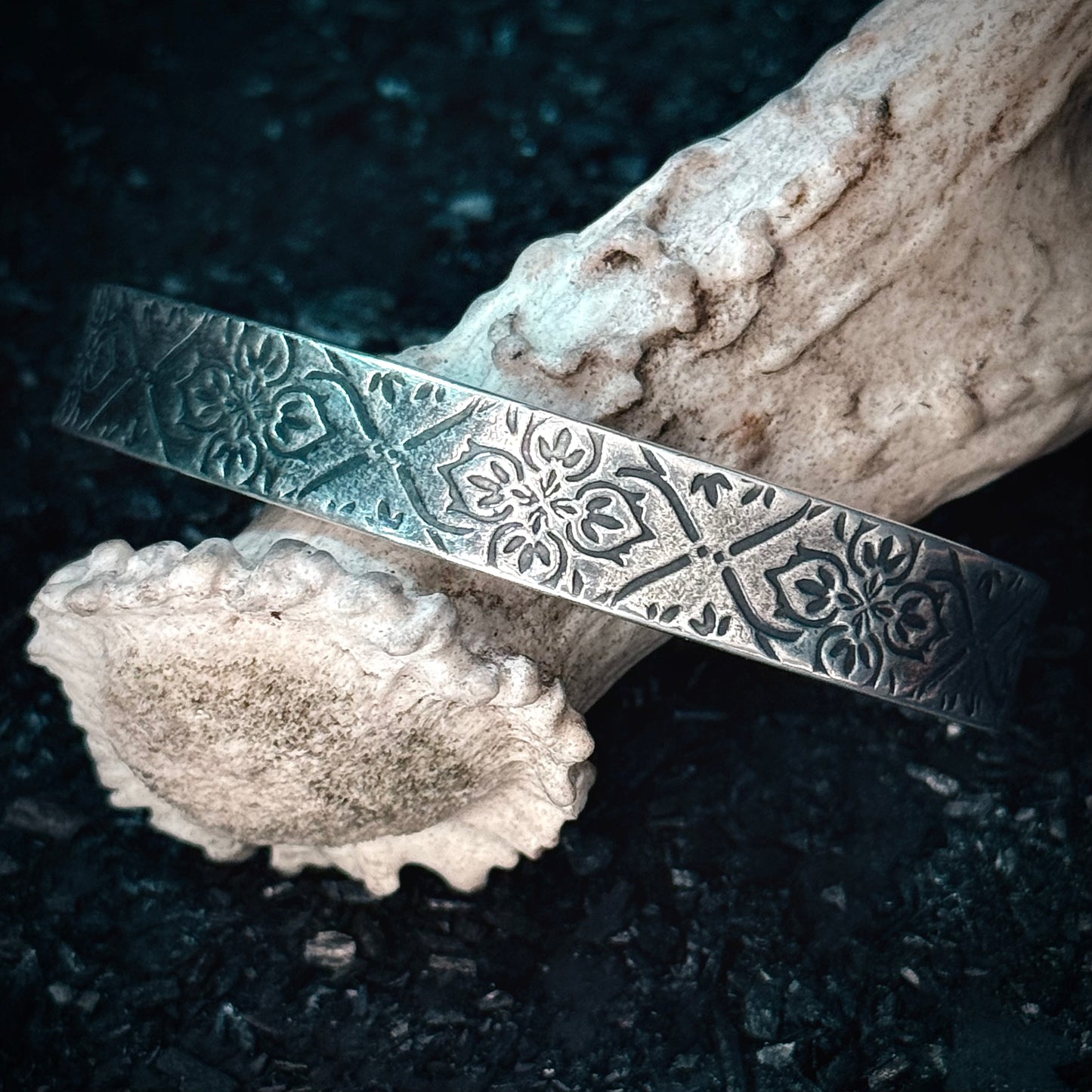 100% Pure Silver Cuff Bracelet. Floral Filigree Pattern 3/8" wide. Handmade in Montana, USA. .999 Fine silver. New Design!
