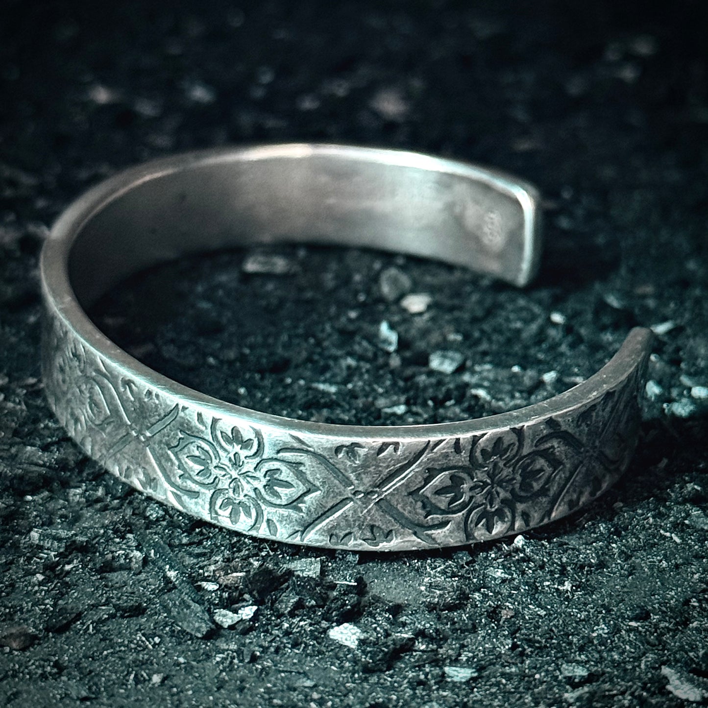 100% Pure Silver Cuff Bracelet. Floral Filigree Pattern 3/8" wide. Handmade in Montana, USA. .999 Fine silver. New Design!
