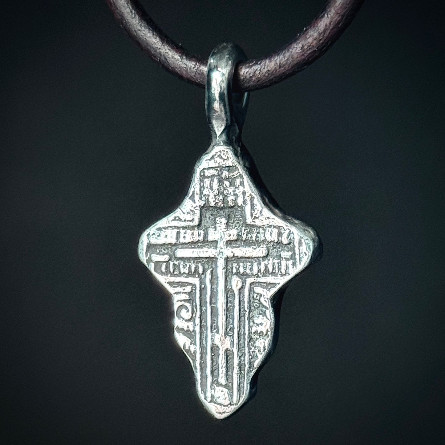 100% Pure Silver Orthodox Cross Pendant. My own reproduction of a rare historical antique. Hand forged in Montana, USA. .999 Fine Silve