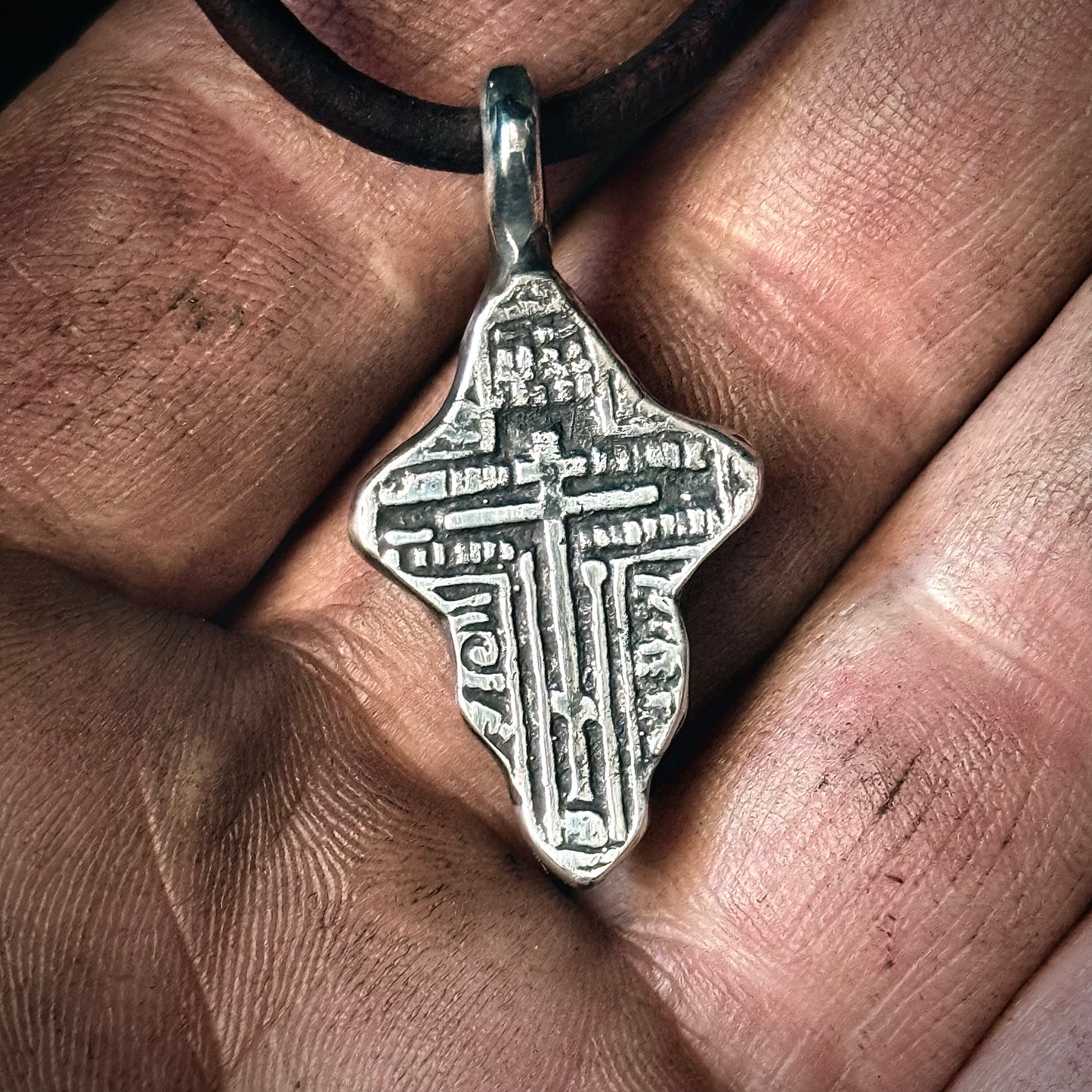 100% Pure Silver Orthodox Cross Pendant. My own reproduction of a rare historical antique. Hand forged in Montana, USA. .999 Fine Silve