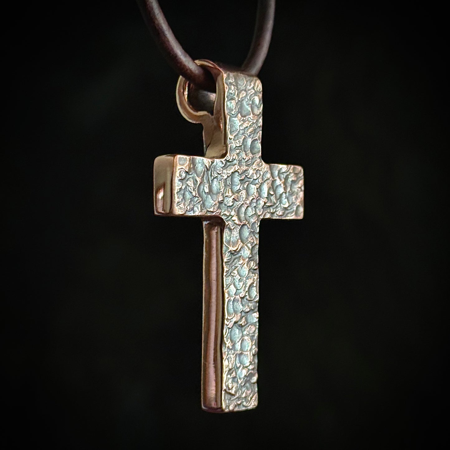 Copper Hammered Finish CROSS PENDANT. Made in America. Hand forged in Montana. .999+ Pure Copper