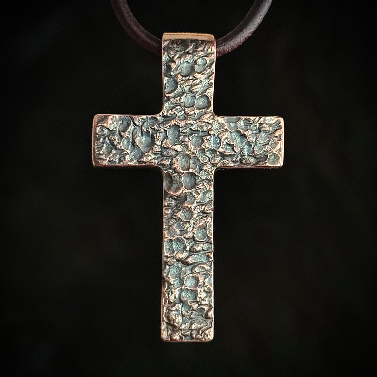 Copper Hammered Finish CROSS PENDANT. Made in America. Hand forged in Montana. .999+ Pure Copper