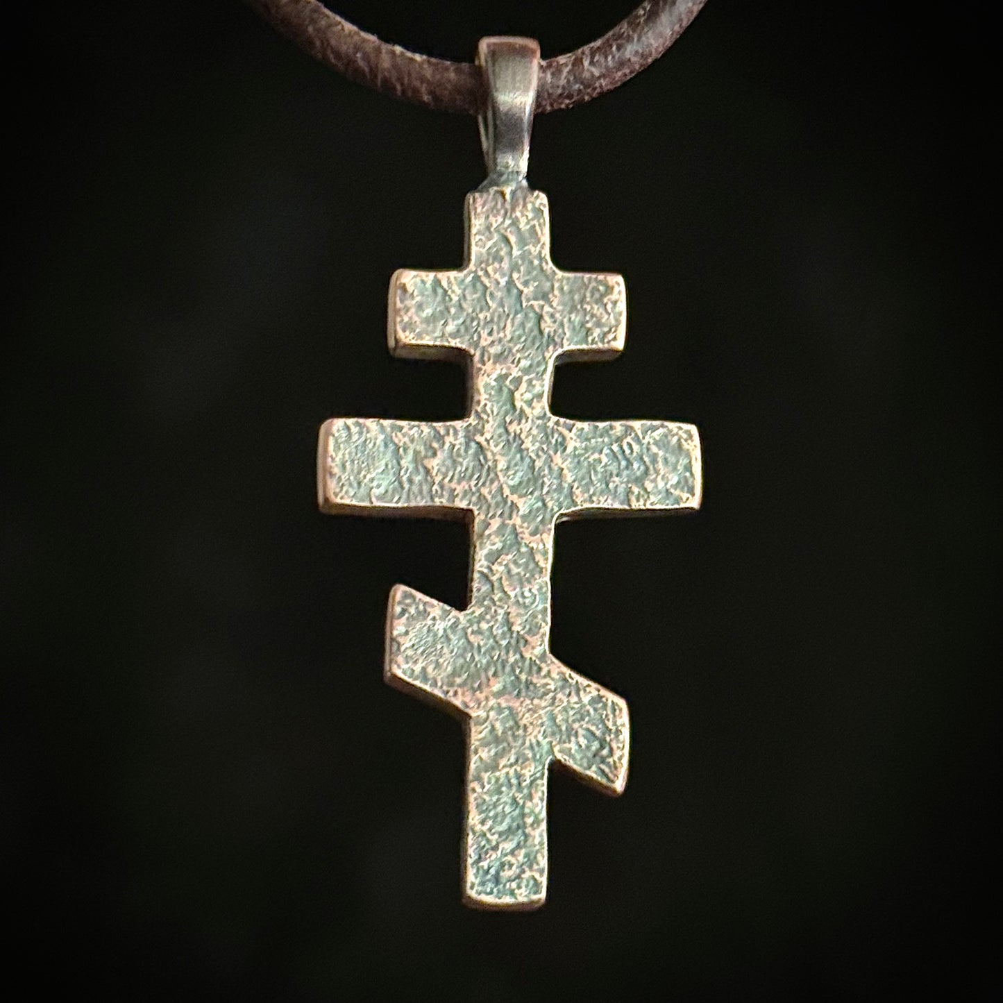 100% Pure Copper ORTHODOX CROSS PENDANT. Rustic finish. Made in America. hand forged in Montana.