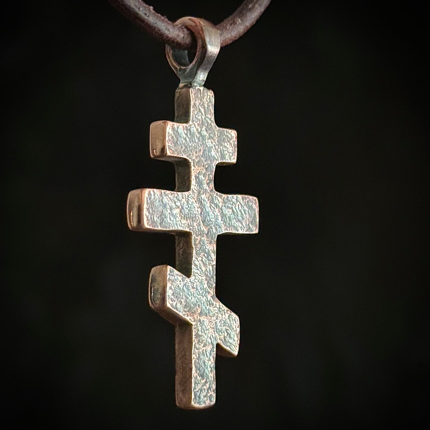 100% Pure Copper ORTHODOX CROSS PENDANT. Rustic finish. Made in America. hand forged in Montana.