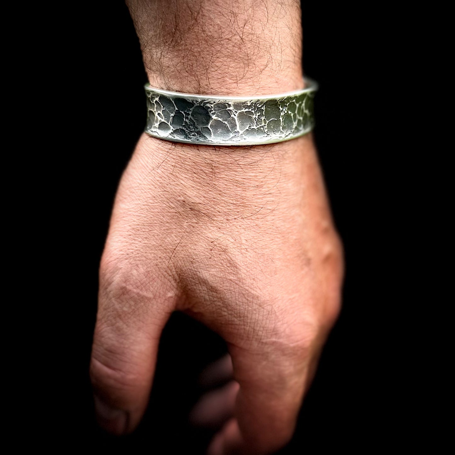 100% Pure Silver Cuff Bracelet. Hammered Finish. 5/8 wide. Handmade in Montana. Rugged Western bracelet. .999 Fine silver. New Design!