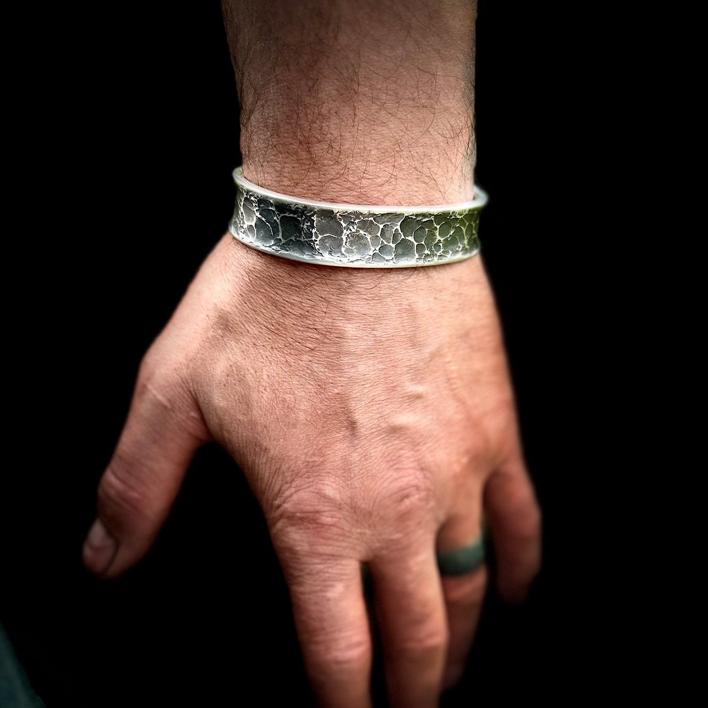 100% Pure Silver Cuff Bracelet. Hammered Finish. 5/8 wide. Handmade in Montana. Rugged Western bracelet. .999 Fine silver. New Design!