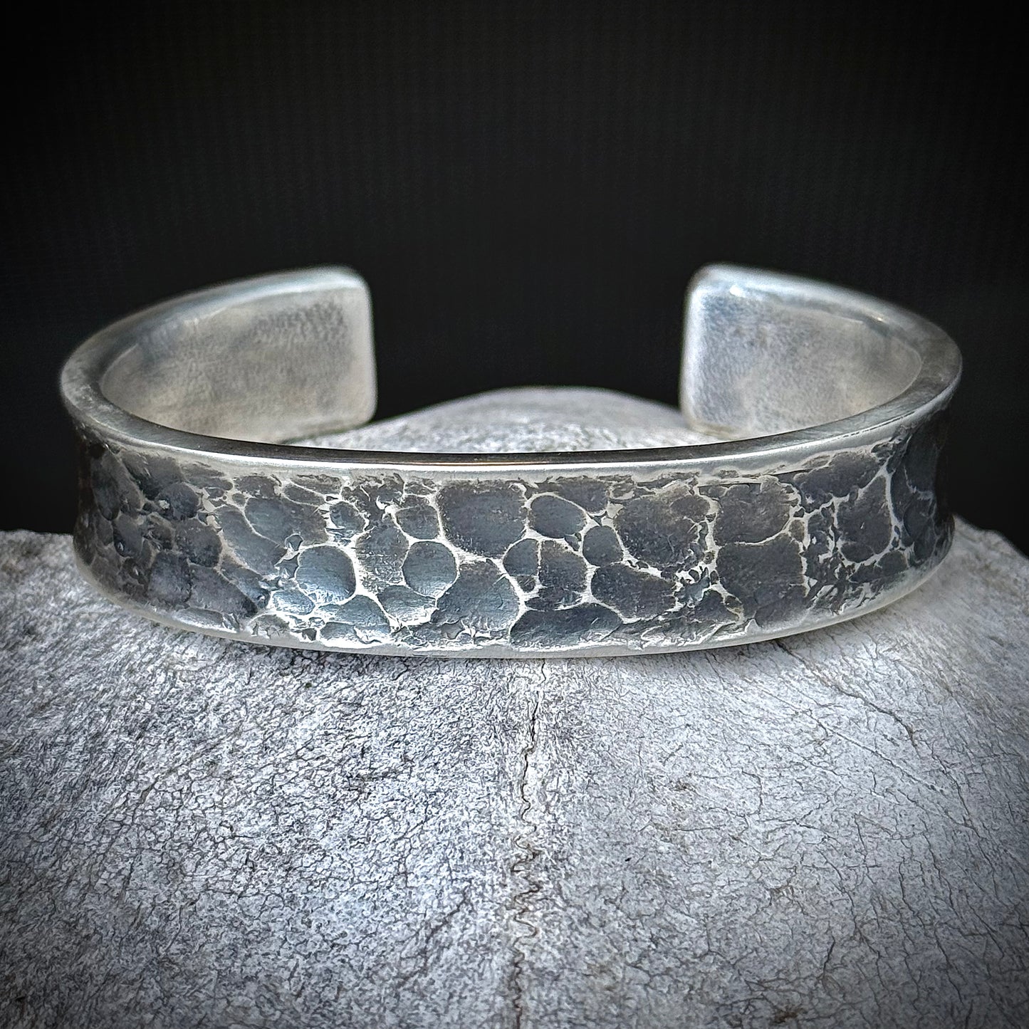 100% Pure Silver Cuff Bracelet. Hammered Finish. 5/8 wide. Handmade in Montana. Rugged Western bracelet. .999 Fine silver. New Design!