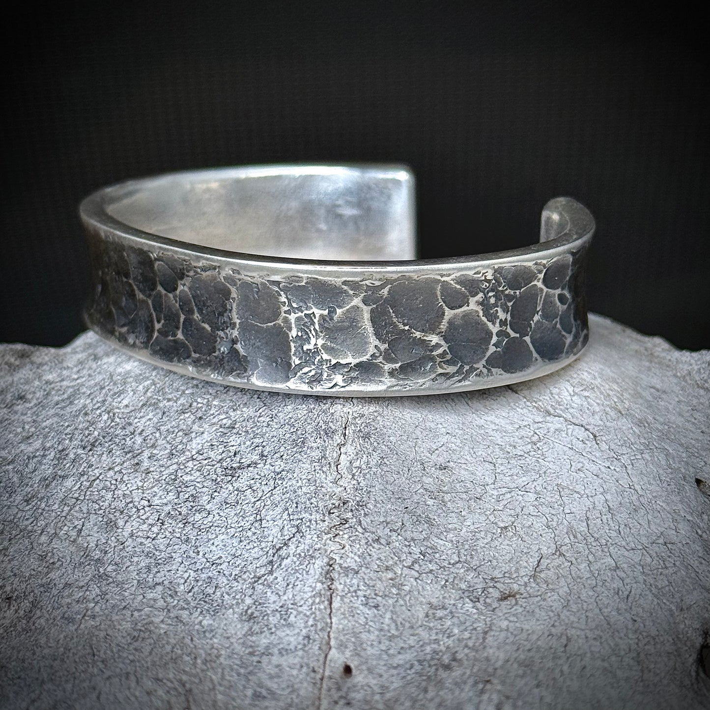 100% Pure Silver Cuff Bracelet. Hammered Finish. 5/8 wide. Handmade in Montana. Rugged Western bracelet. .999 Fine silver. New Design!