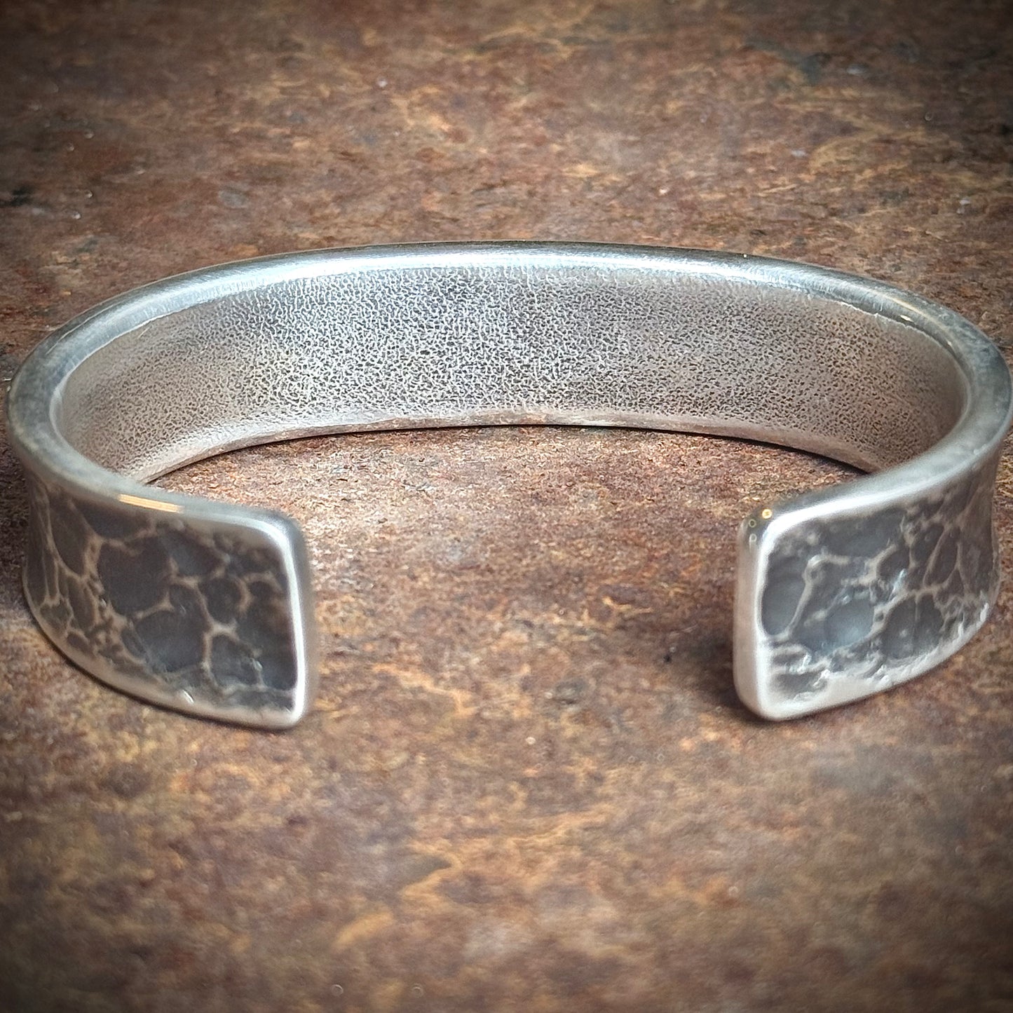 100% Pure Silver Cuff Bracelet. Hammered Finish. 5/8 wide. Handmade in Montana. Rugged Western bracelet. .999 Fine silver. New Design!