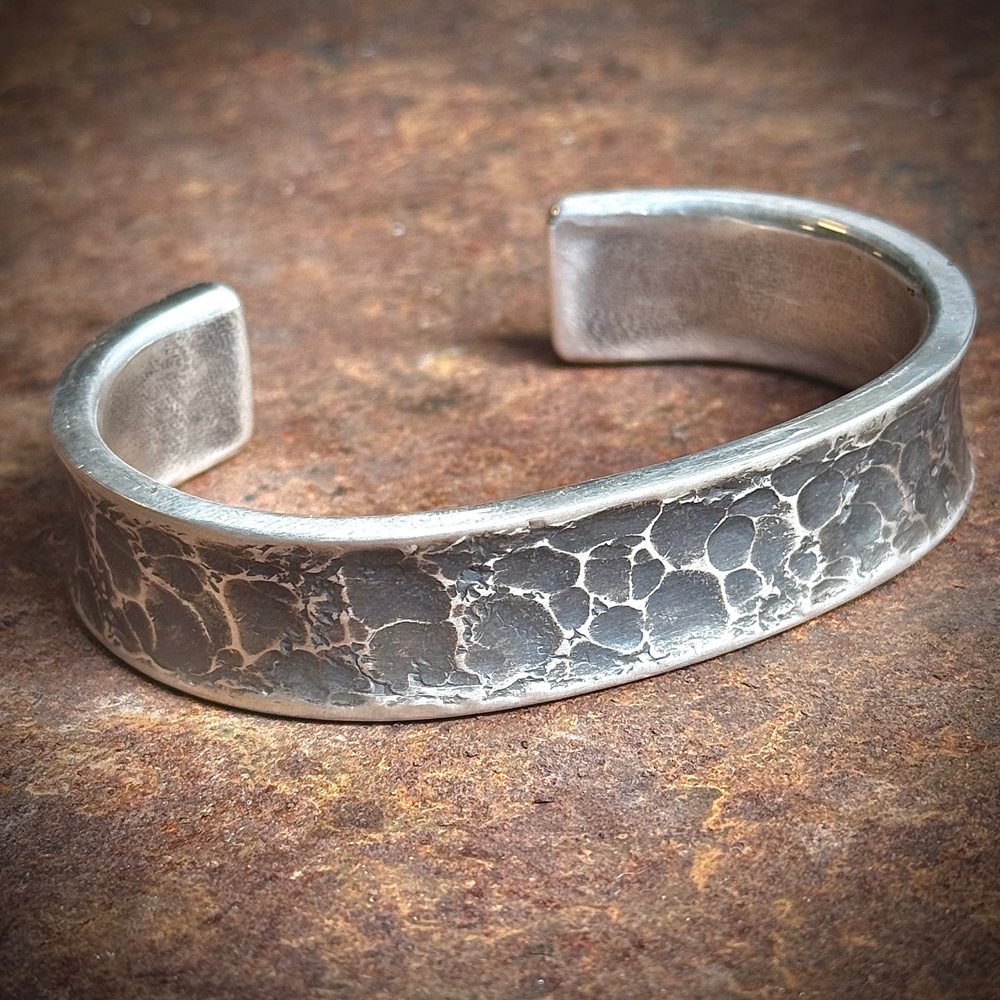 100% Pure Silver Cuff Bracelet. Hammered Finish. 5/8 wide. Handmade in Montana. Rugged Western bracelet. .999 Fine silver. New Design!