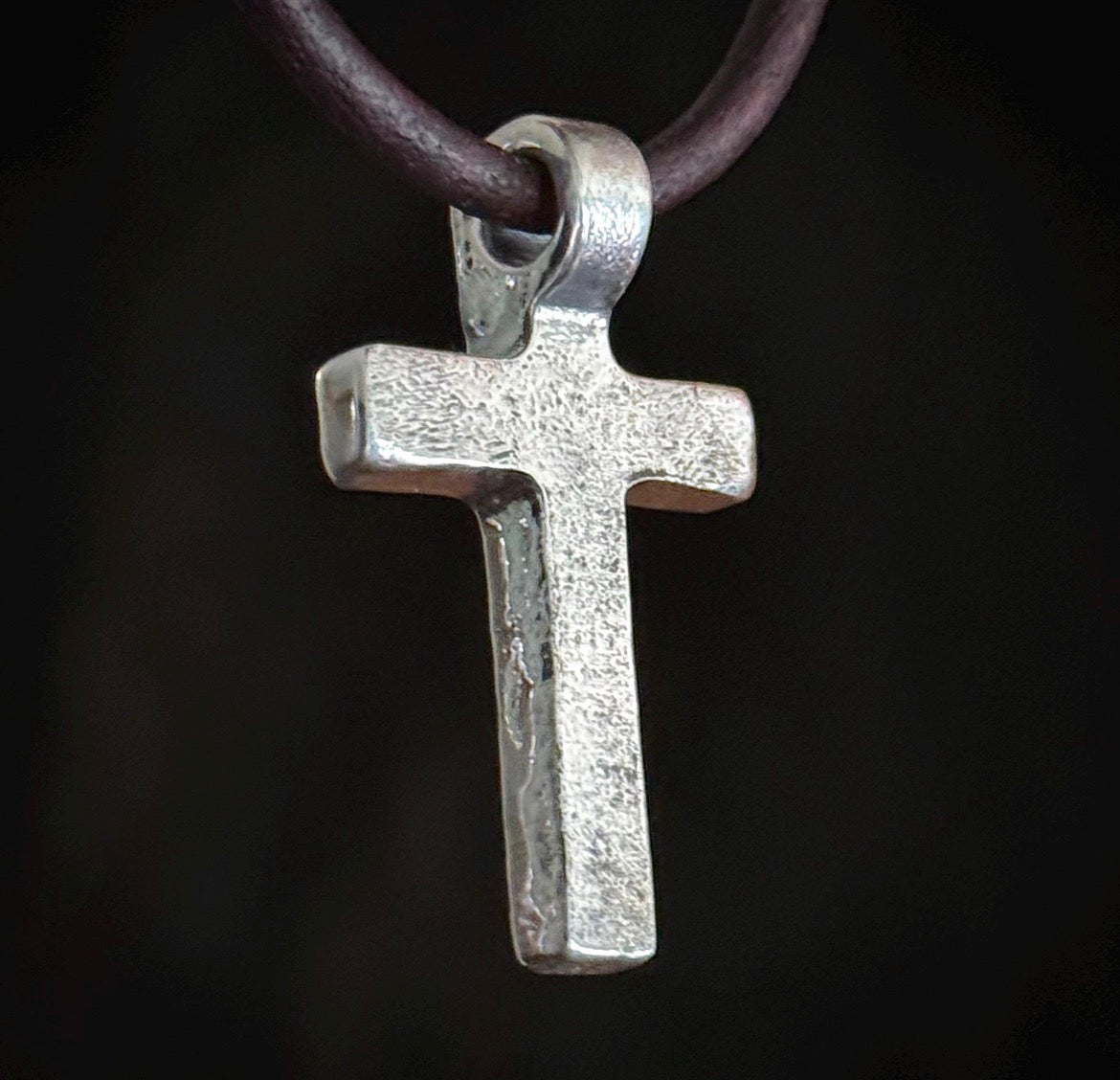 999+ Pure Silver Hammered Textured Cross Pendant with Patina Finish. Made in America. Hand forged in Montana