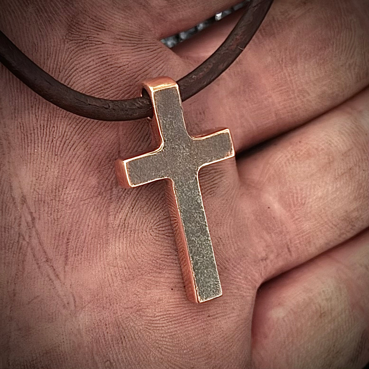 100% Pure Copper, Petite version, Flat Finish Cross Pendant with Patina Finish. Made in America. Hand forged in Montana.