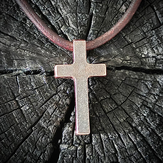100% Pure Copper, Petite version, Flat Finish Cross Pendant with Patina Finish. Made in America. Hand forged in Montana.