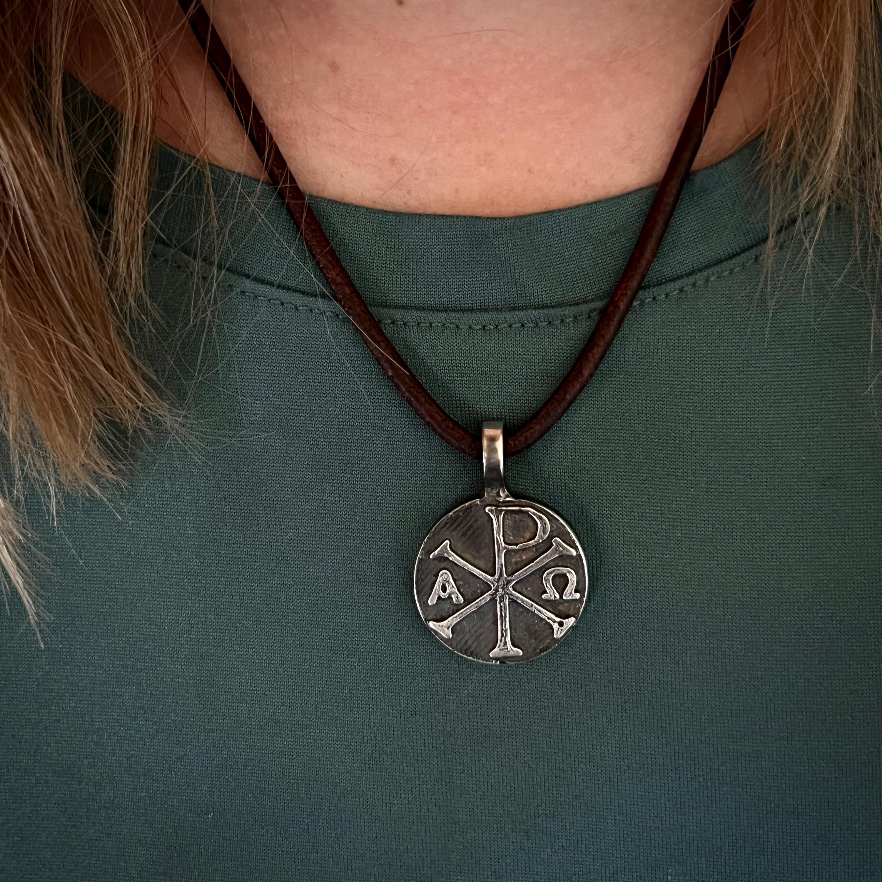 999+ Pure Silver Chi Rho Pendant. Made in America. hand forged in 999+ Pure Silver Chi Rho Pendant. Made in America. hand forged in