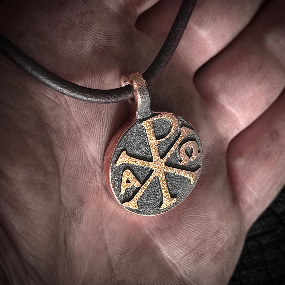 Copper Chi Rho Pendant. Made in America. Hand forged in Montana