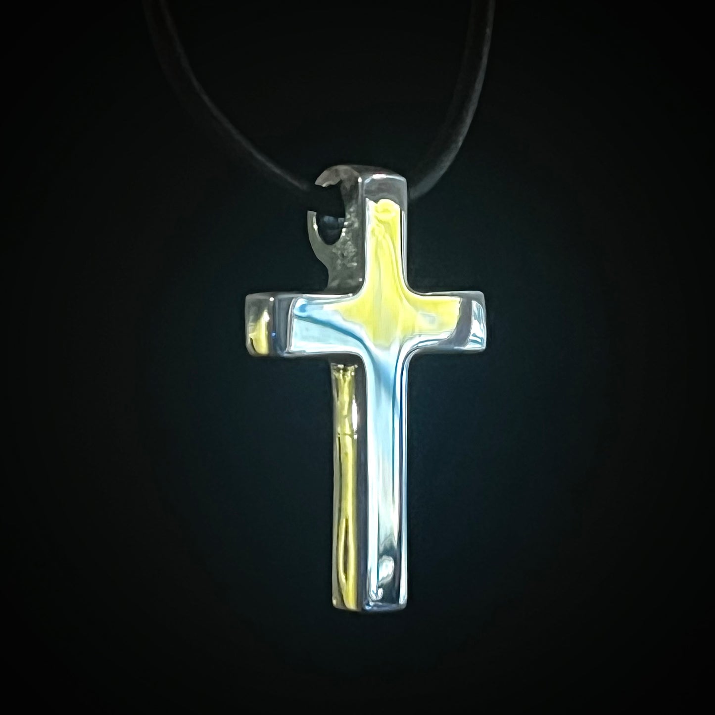 100% Pure Silver. Petite, Polished Cross Pendant. Made in America. Hand forged in Montana. .999 Fine Silver
