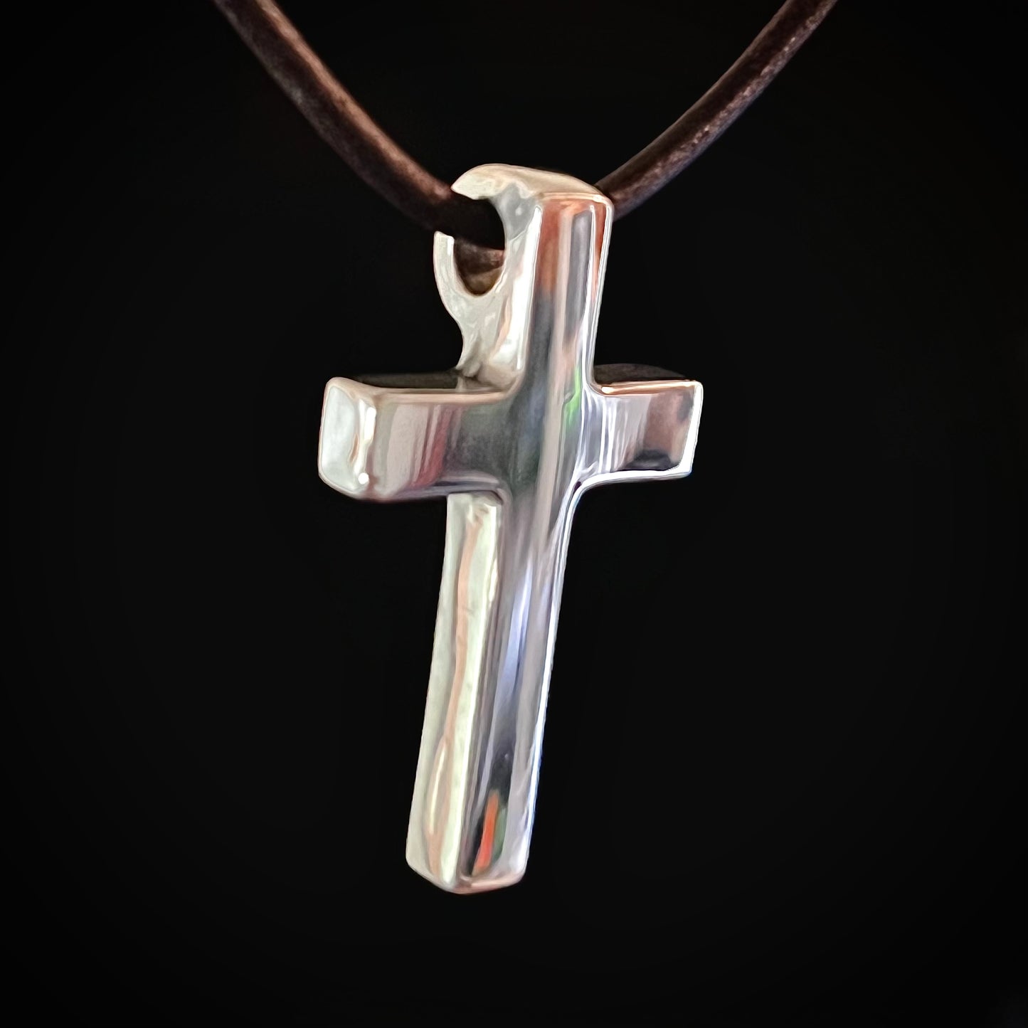 100% Pure Silver. Petite, Polished Cross Pendant. Made in America. Hand forged in Montana. .999 Fine Silver
