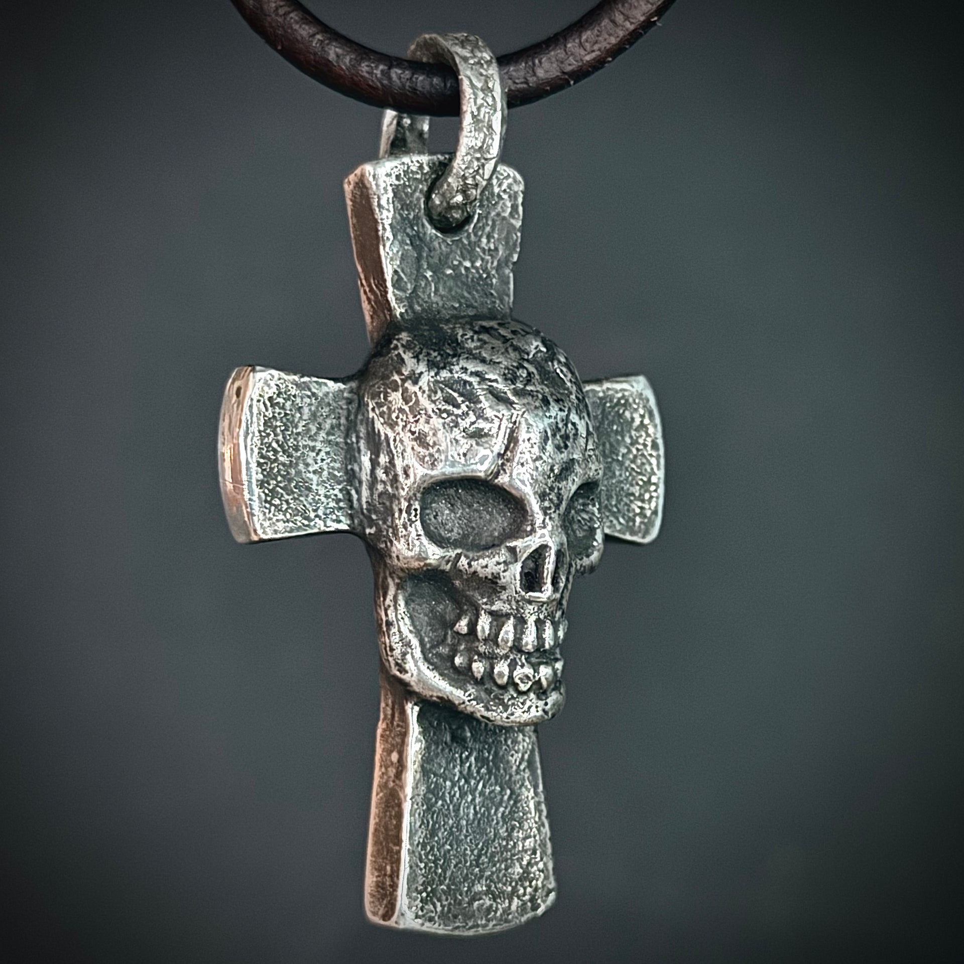 999+ Pure Silver, Golgotha Cross Pendant. Memento Mori. Made in