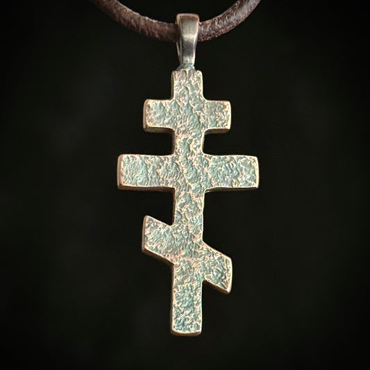 100% Pure Copper ORTHODOX CROSS PENDANT. Rustic finish. Made in America. hand forged in Montana.
