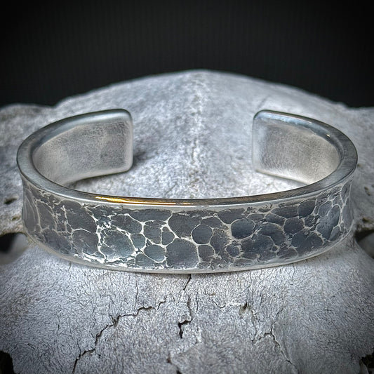 100% Pure Silver Cuff Bracelet. Hammered Finish. 5/8 wide. Handmade in Montana.  Rugged Western bracelet. .999 Fine silver. New Design!