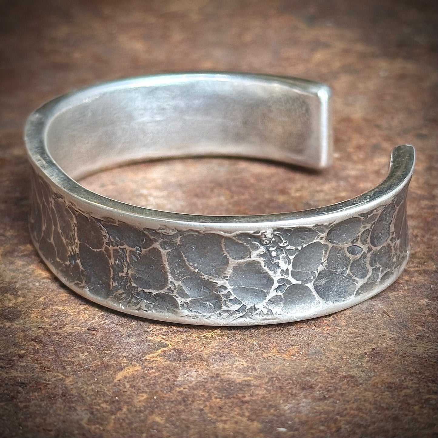 100% Pure Silver Cuff Bracelet. Hammered Finish. 5/8 wide. Handmade in Montana.  Rugged Western bracelet. .999 Fine silver. New Design!